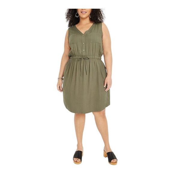Maurices V-Nevk Sleeveless Drawcord Waist Utility Shirtdress Size Medium - Picture 1 of 6
